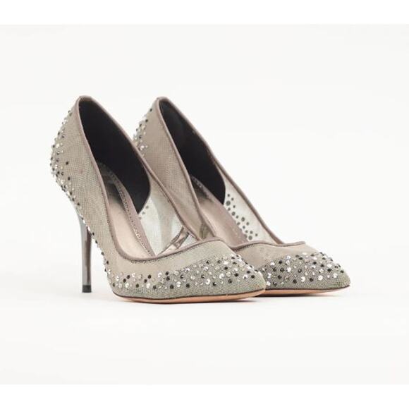Bourne Samantha Embellished Rhinestone Mesh Pointed Pump Heels Silver Women's 38 - Picture 2 of 8